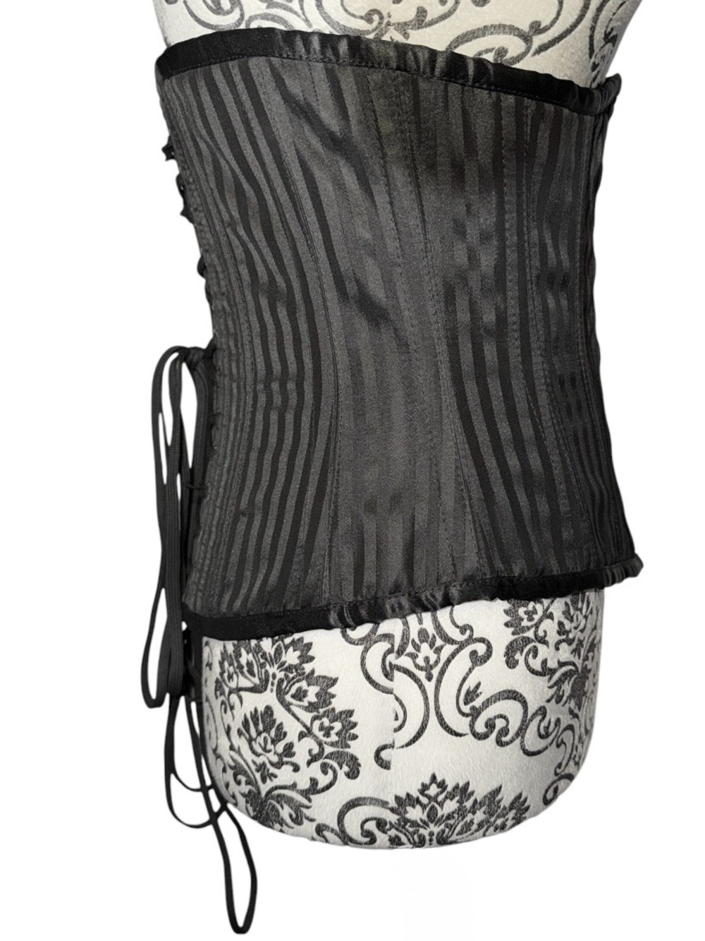 Corset Story Black Striped Brocade Steel Boned Under Bust Waist Trainer Corset - Picture 2 of 8